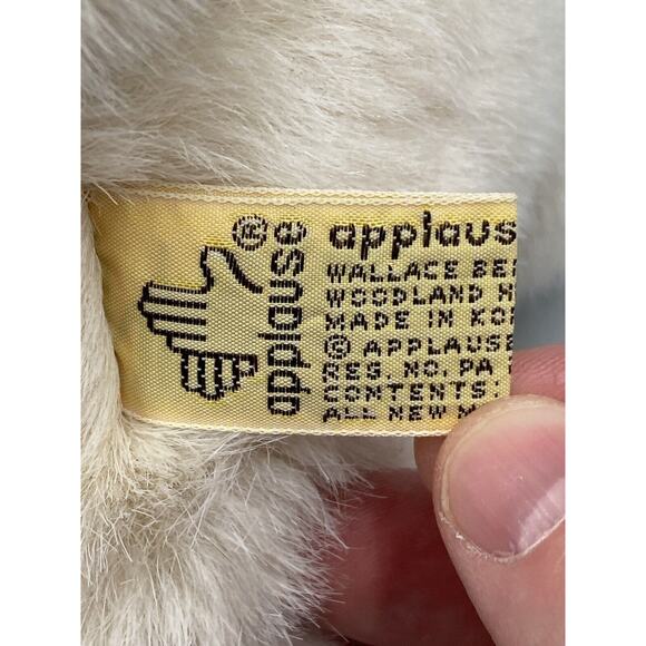 Vintage Applause 8” Beige Bunny Rabbit Plush Stuffed Animal W/ Blue Ribbon Bow - Picture 7 of 8